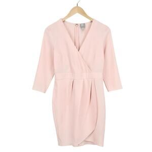 ASOS Design V-Neck Mini Dress With Wrap Skirt In Blush Pink Size 4